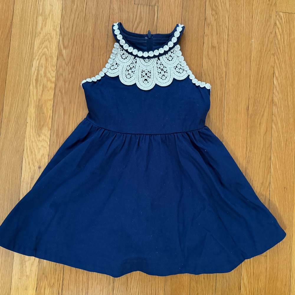 Lilly Pulitzer Navy Dress with White Lace Bib